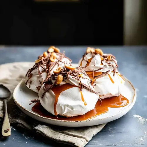 Chocolate Pavlova with Salted Caramel Sauce