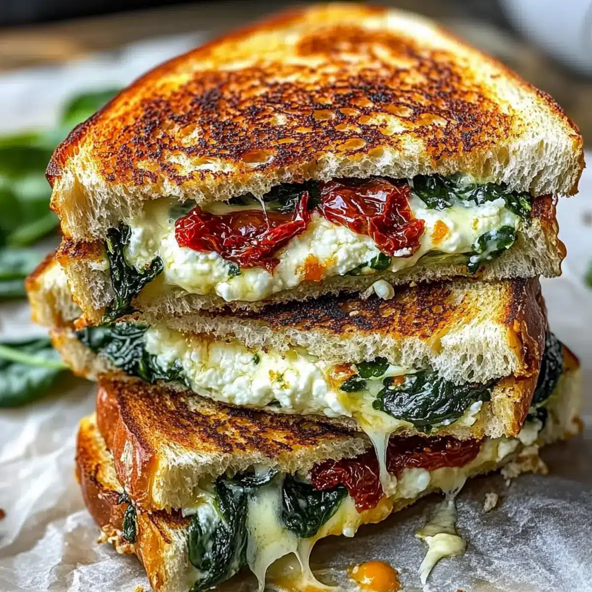 Sun-Dried Tomato, Spinach, and Ricotta Grilled Cheese