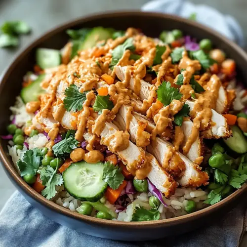 Chicken Crispy Rice Salad with Creamy Peanut Dressing