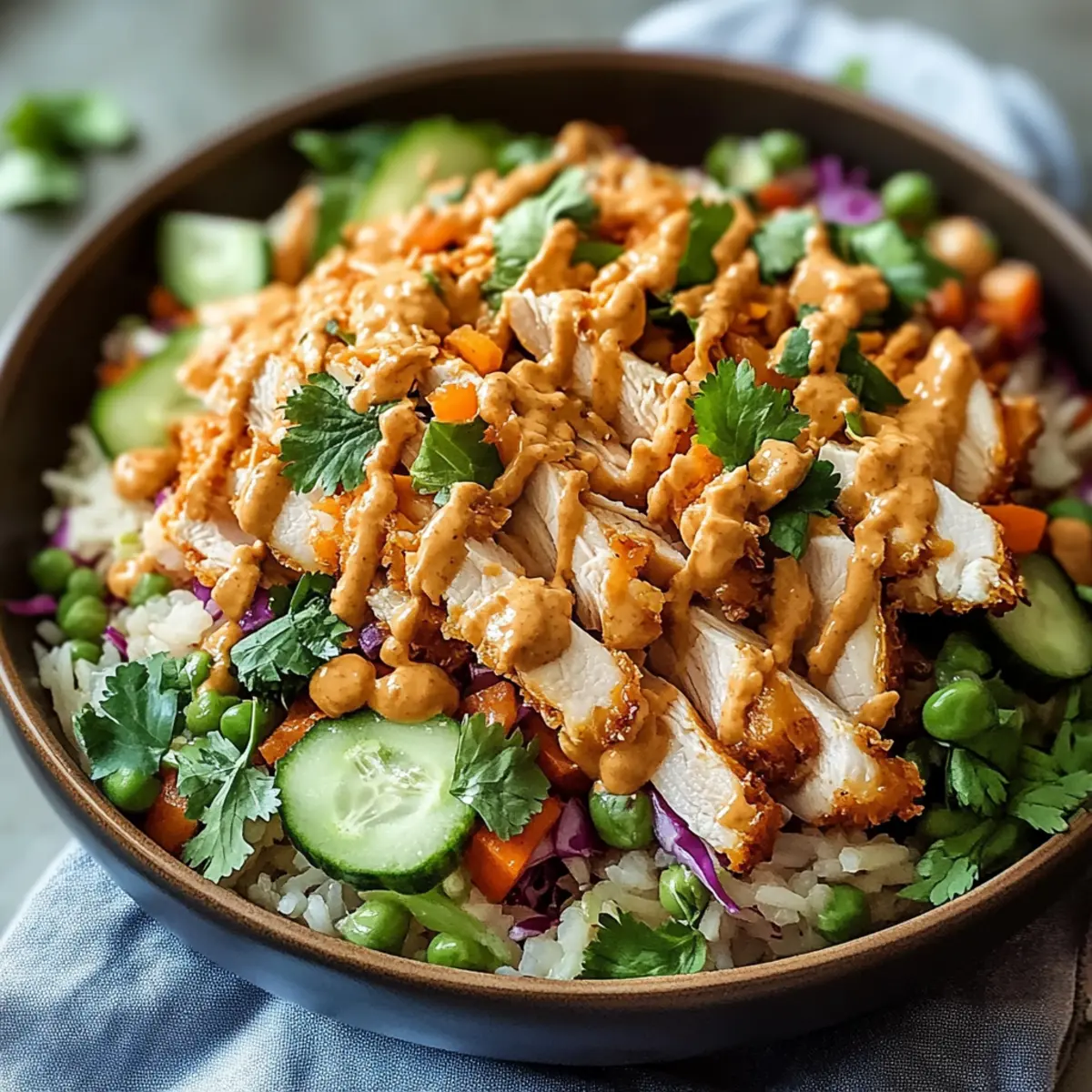 Chicken Crispy Rice Salad with Creamy Peanut Dressing