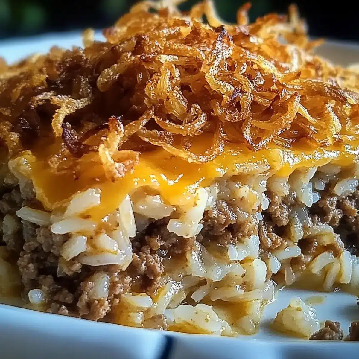 French Onion Ground Beef and Rice Casserole