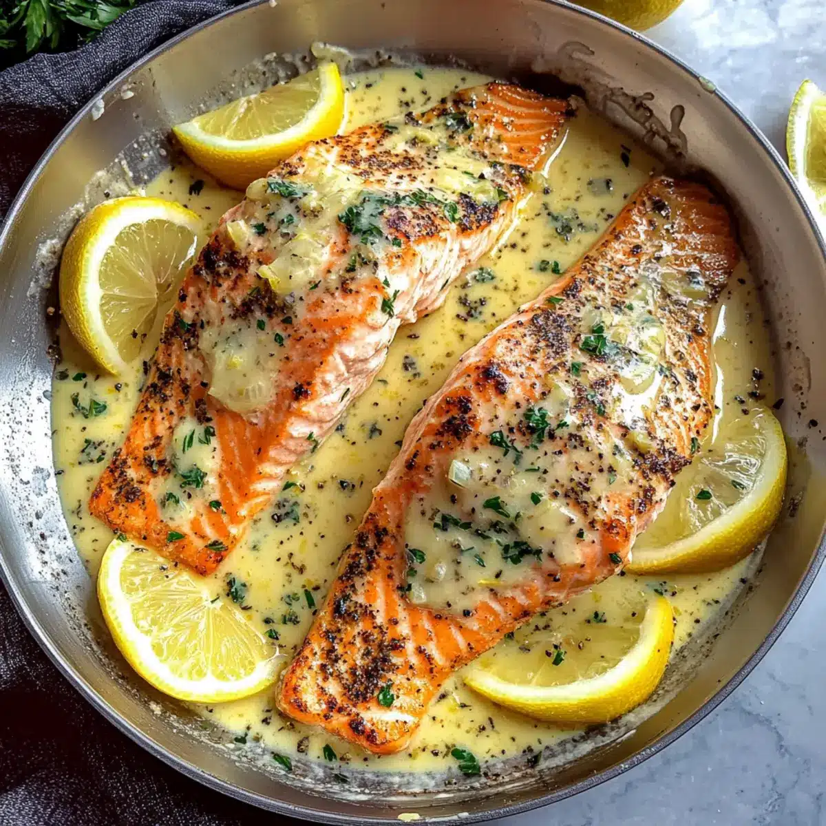 Baked Salmon with Lemon Butter Cream Sauce