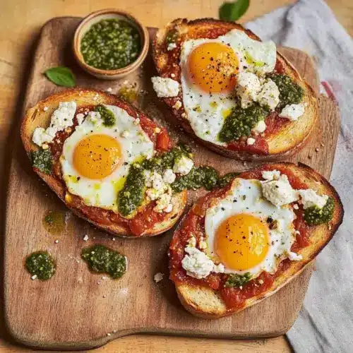 Shakshouka Toast with Feta Fried Eggs