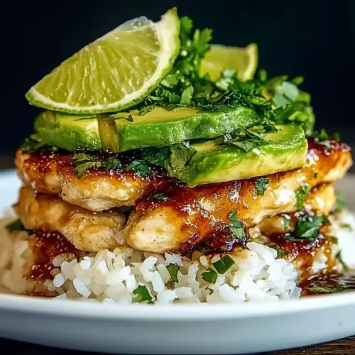 Honey Lime Chicken and Avocado Rice Stack