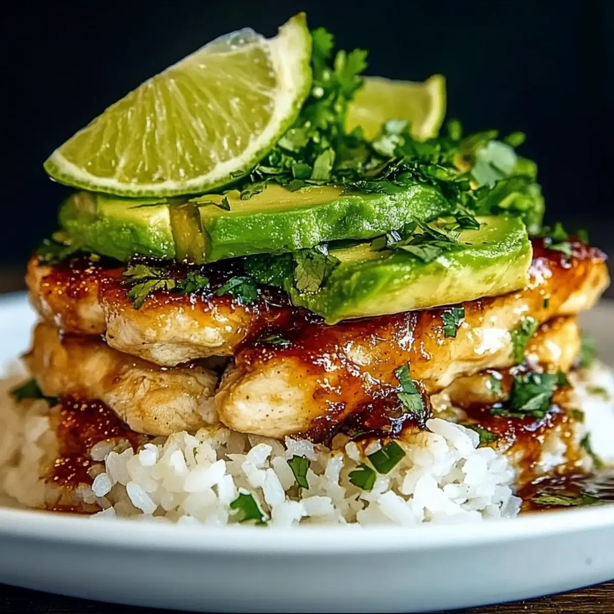 Honey Lime Chicken and Avocado Rice Stack