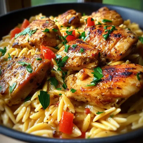 One Pot Smoky Garlic Butter Parmesan Chicken Orzo