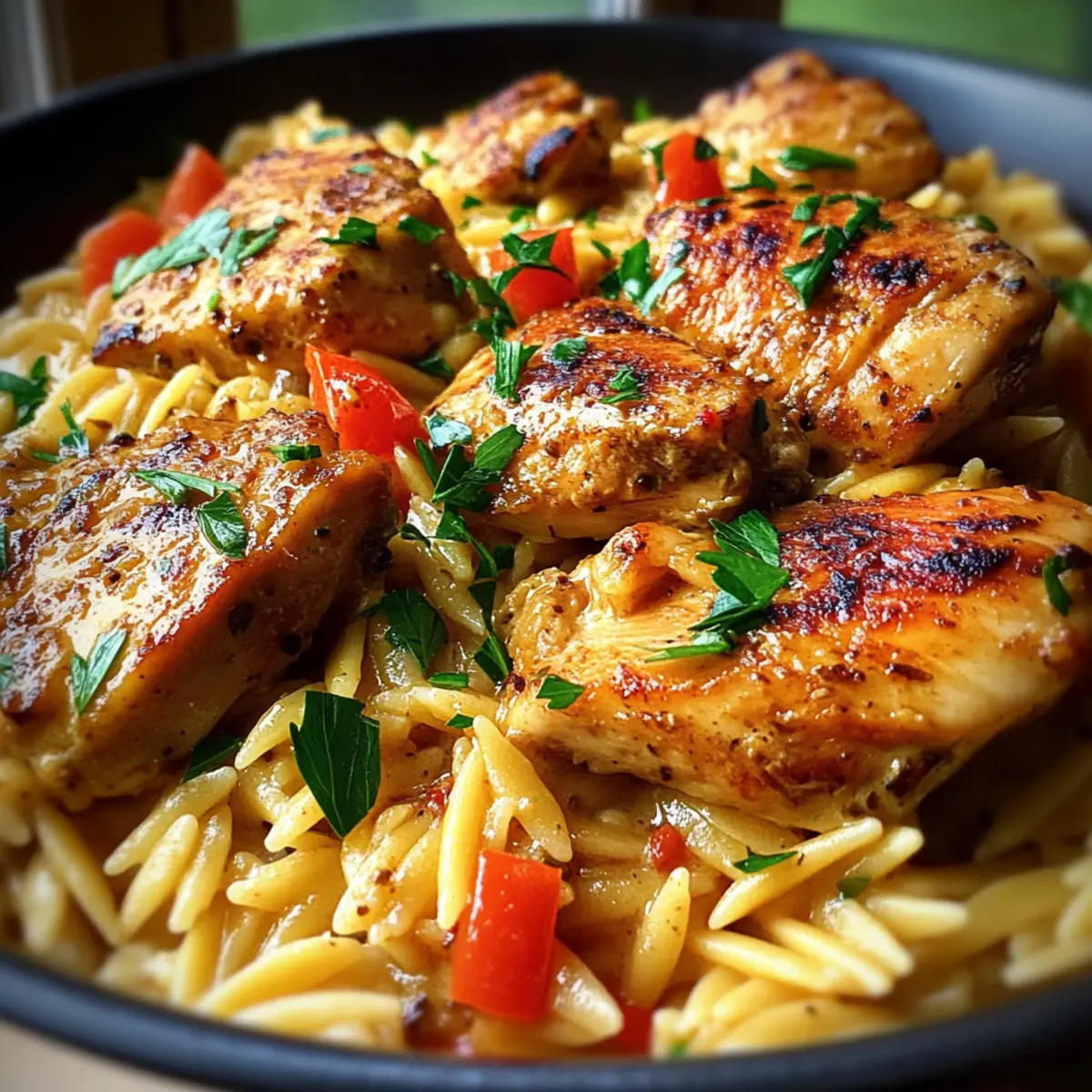 One Pot Smoky Garlic Butter Parmesan Chicken Orzo