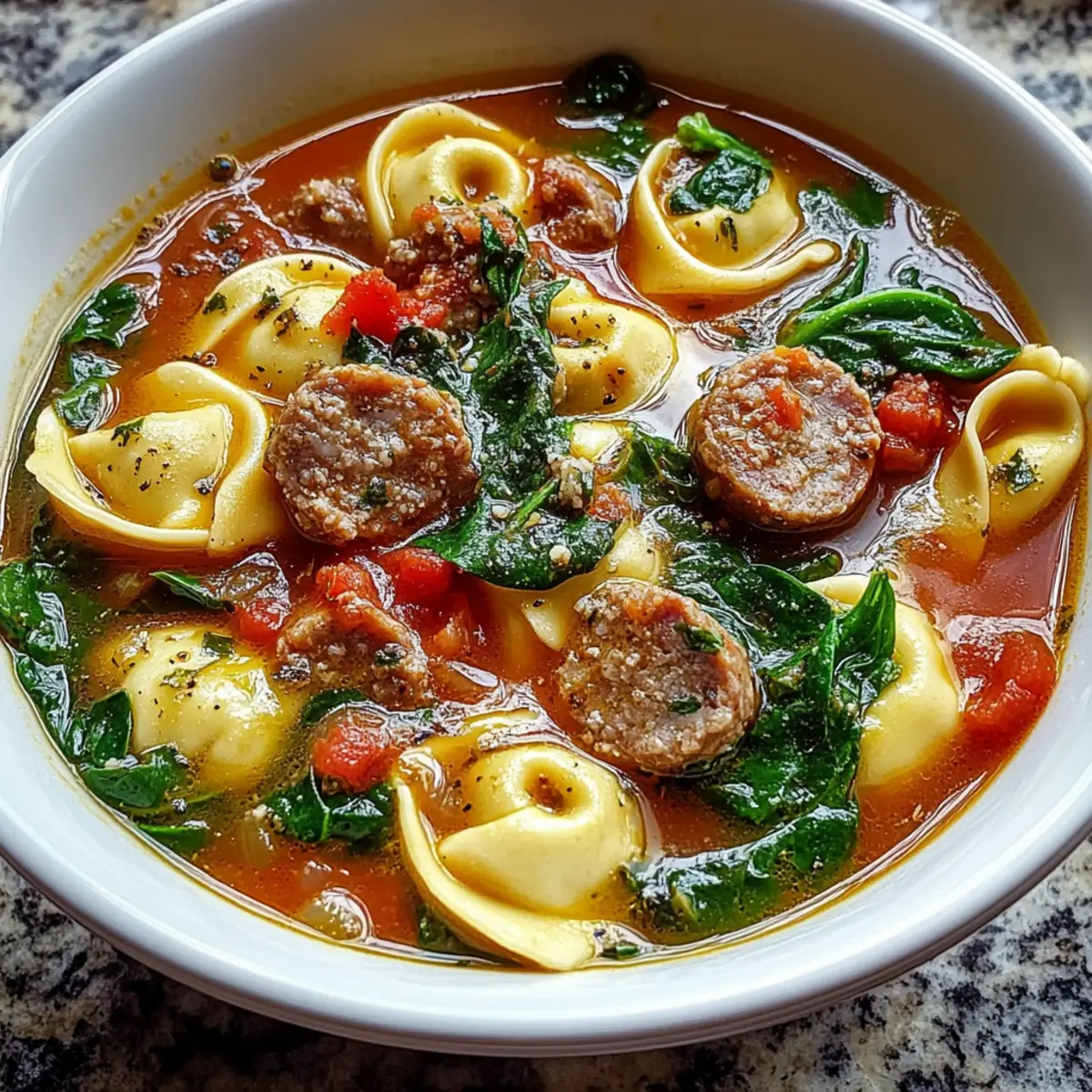Sausage Tortellini Soup with Spinach