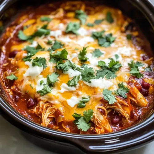 Crockpot Chicken Enchilada Casserole